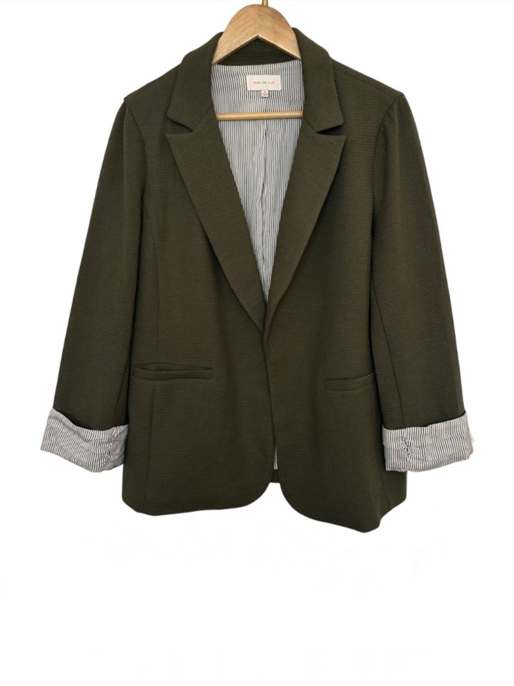 Skies Are Blue Olive Green Open Front Textured Blazer Womens Size XL Office